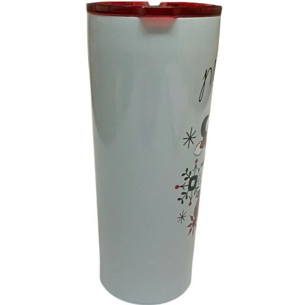Disney Holiday Mickey Minnie Merry Christmas 22 Oz Tumbler Straw Tree Santa Hat.